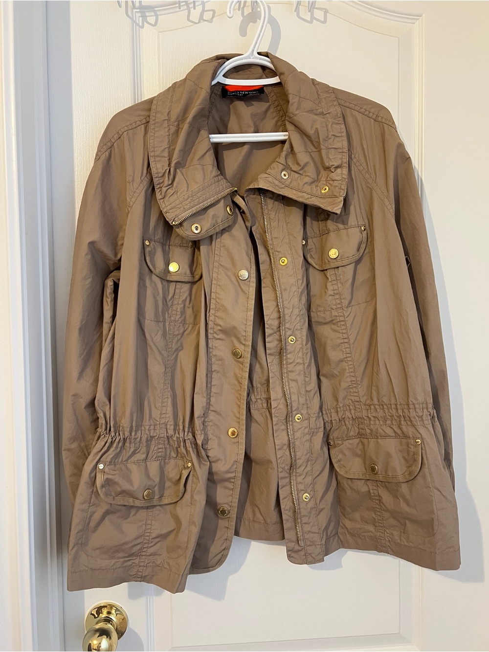 Jones New York Khaki Utility Jacket with Gold-Tone Hardware